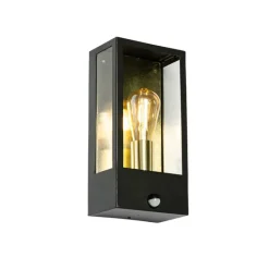 QAZQA Gartenbeleuchtung|Außenleuchten Mit Sensor*Außenwandleuchte schwarz mit Gold und Bewegungsmelder - Rotterdam