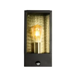 QAZQA Gartenbeleuchtung|Außenleuchten Mit Sensor*Außenwandleuchte schwarz mit Gold und Bewegungsmelder - Rotterdam