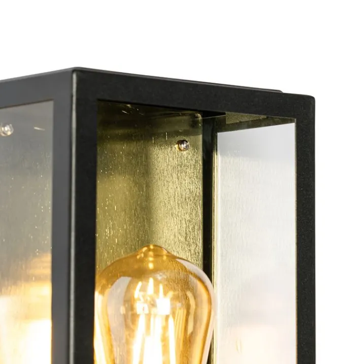 QAZQA Gartenbeleuchtung|Außenleuchten Mit Sensor*Außenwandleuchte schwarz mit goldenem Hell-Dunkel-Sensor - Rotterdam