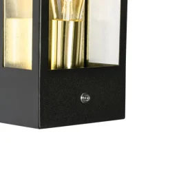 QAZQA Gartenbeleuchtung|Außenleuchten Mit Sensor*Außenwandleuchte schwarz mit goldenem Hell-Dunkel-Sensor - Rotterdam