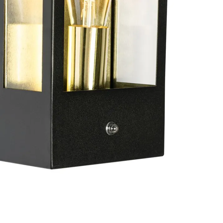 QAZQA Gartenbeleuchtung|Außenleuchten Mit Sensor*Außenwandleuchte schwarz mit goldenem Hell-Dunkel-Sensor - Rotterdam
