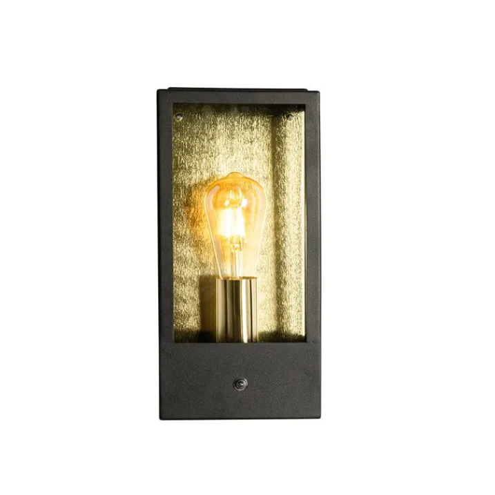 QAZQA Gartenbeleuchtung|Außenleuchten Mit Sensor*Außenwandleuchte schwarz mit goldenem Hell-Dunkel-Sensor - Rotterdam