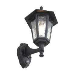 QAZQA Gartenbeleuchtung|Außenleuchten Mit Sensor*Außenwandleuchte schwarz mit Bewegungssensor IP44 - New Haven Gehämmert