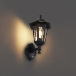 QAZQA Gartenbeleuchtung|Außenleuchten Mit Sensor*Außenwandleuchte schwarz mit Bewegungssensor IP44 - New Haven Gehämmert