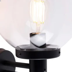 QAZQA Gartenbeleuchtung|Außenleuchten Mit Sensor*Außenwandleuchte schwarz mit klarem Glas inkl. Bewegungsmelder - Sfera