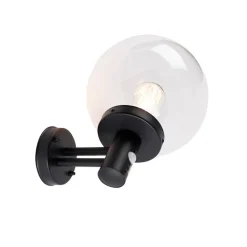 QAZQA Gartenbeleuchtung|Außenleuchten Mit Sensor*Außenwandleuchte schwarz mit klarem Glas inkl. Bewegungsmelder - Sfera