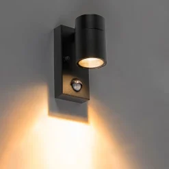 QAZQA Gartenbeleuchtung|Außenleuchten Mit Sensor*Außenwandleuchte schwarz mit Bewegungsmelder IP44 - Solo