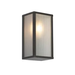 QAZQA Gartenbeleuchtung|Außenwandleuchten*Außenwandleuchte schwarz mit geripptem Glas IP44 - Charlois