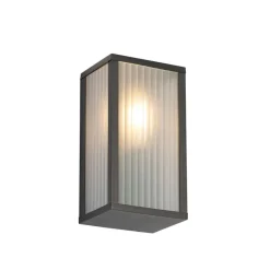 QAZQA Gartenbeleuchtung|Außenwandleuchten*Außenwandleuchte schwarz mit geripptem Glas IP44 - Charlois