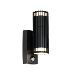 QAZQA Gartenbeleuchtung|Außenleuchten Mit Sensor*Außenwandleuchte schwarz mit Bewegungssensor 2-Licht - Boris