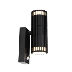 QAZQA Gartenbeleuchtung|Außenleuchten Mit Sensor*Außenwandleuchte schwarz mit Bewegungssensor 2-Licht - Boris