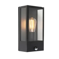 QAZQA Gartenbeleuchtung|Außenleuchten Mit Sensor*Außenwandleuchte schwarz mit Bewegungsmelder IP44 - Rotterdam 1