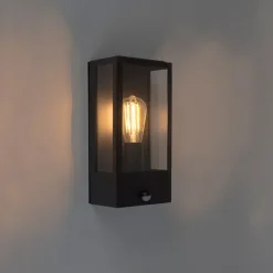 QAZQA Gartenbeleuchtung|Außenleuchten Mit Sensor*Außenwandleuchte schwarz mit Bewegungsmelder IP44 - Rotterdam 1