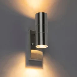 QAZQA Gartenbeleuchtung|Außenleuchten Mit Sensor*Außenwandleuchte Stahl 2-flammig IP44 mit Dämmerungssensor - Duo