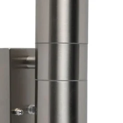 QAZQA Gartenbeleuchtung|Außenleuchten Mit Sensor*Außenwandleuchte Stahl 2-flammig IP44 mit Dämmerungssensor - Duo