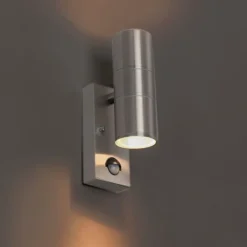 QAZQA Gartenbeleuchtung|Außenleuchten Mit Sensor*Außenwandleuchte Stahl 2-Licht IP44 mit Bewegungssensor - Duo