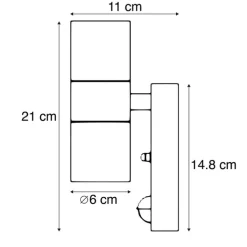 QAZQA Gartenbeleuchtung|Außenleuchten Mit Sensor*Außenwandleuchte Stahl 2-Licht IP44 mit Bewegungssensor - Duo
