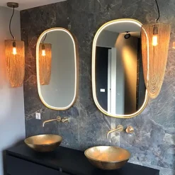QAZQA Professional Badezimmerlampen|Spiegel Mit Beleuchtung*Badezimmerspiegel Gold inkl. LED mit Touchdimmer oval - Miral