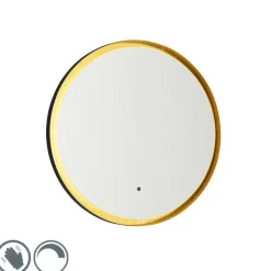 QAZQA Badezimmerlampen|Spiegel Mit Beleuchtung*Badezimmerspiegel schwarz mit Gold inkl. LED und Touchdimmer - Pim