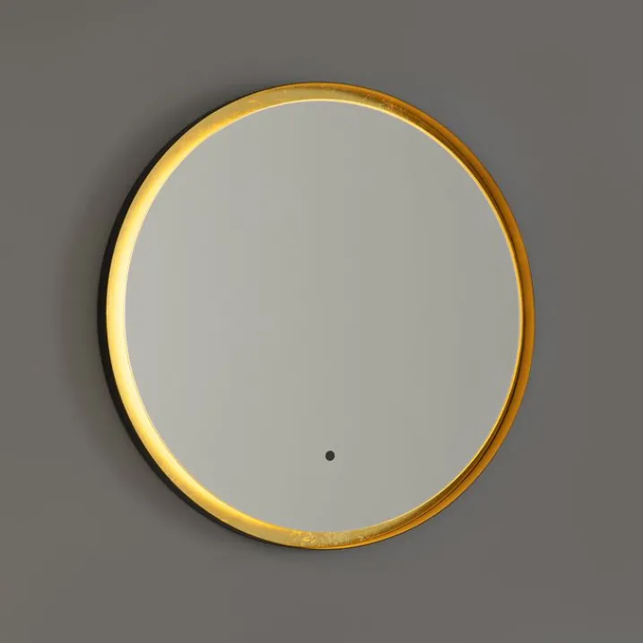 QAZQA Badezimmerlampen|Spiegel Mit Beleuchtung*Badezimmerspiegel schwarz mit Gold inkl. LED und Touchdimmer - Pim