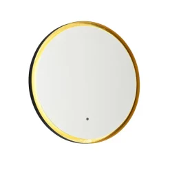 QAZQA Badezimmerlampen|Spiegel Mit Beleuchtung*Badezimmerspiegel schwarz mit Gold inkl. LED und Touchdimmer - Pim