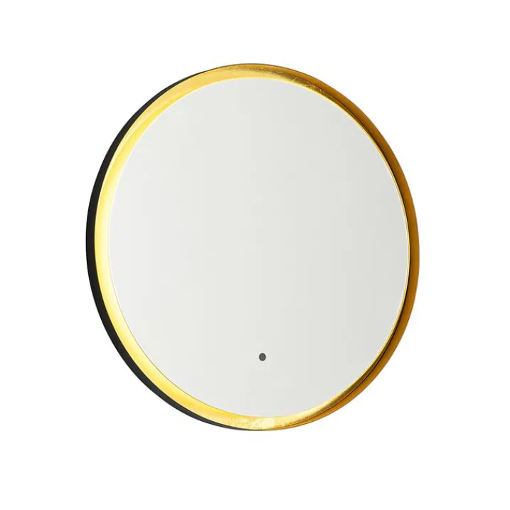 QAZQA Badezimmerlampen|Spiegel Mit Beleuchtung*Badezimmerspiegel schwarz mit Gold inkl. LED und Touchdimmer - Pim