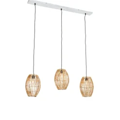 QAZQA Pendelleuchten|Wohnzimmerlampen*Bambus-Hängelampe mit weißem länglichem 3-Licht - Canna Capsule