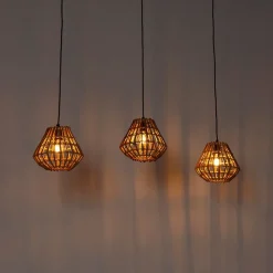 QAZQA Pendelleuchten|Wohnzimmerlampen*Bambus-Hängelampe mit weißem länglichem 3-Licht - Canna Diamond