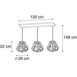 QAZQA Pendelleuchten|Wohnzimmerlampen*Bambus-Hängelampe mit weißem länglichem 3-Licht - Canna Diamond