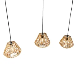 QAZQA Pendelleuchten|Wohnzimmerlampen*Bambus-Hängelampe mit weißem länglichem 3-Licht - Canna Diamond