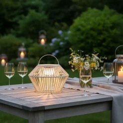 QAZQA Gartenbeleuchtung|Led-Außenleuchten*Böhmische Tischleuchte Beige inkl. LED 3-Stufen-Dimmbar IP54 Solar Wiederaufladbar - Duco