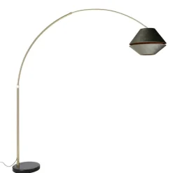 QAZQA Bogenlampen|Stehlampen*Bogenlampe aus Messing mit schwarzem und doppeltem Samtschirm Grün - XXL