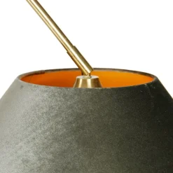 QAZQA Bogenlampen|Stehlampen*Bogenlampe aus Messing mit schwarzem und doppeltem Samtschirm Grün - XXL