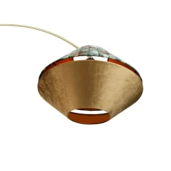 QAZQA Bogenlampen|Stehlampen*Bogenlampe aus Messing mit doppeltem, weißem Samtschirm, Blattdesign und Beige - XXL