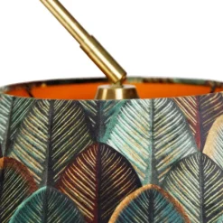 QAZQA Bogenlampen|Stehlampen*Bogenlampe aus Messing mit doppeltem Samtschirm Blattdesign und Beige - XXL