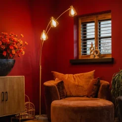 QAZQA Schlafzimmerlampen|Küchenlampen*Bogenlampe Bronze mit Marmor und Braunglas 3 Lichter - Nina