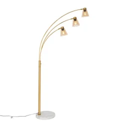 QAZQA Schlafzimmerlampen|Küchenlampen*Bogenlampe Bronze mit Marmor und Braunglas 3 Lichter - Nina