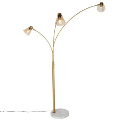 QAZQA Schlafzimmerlampen|Küchenlampen*Bogenlampe Bronze mit Marmor und Braunglas 3 Lichter - Nina