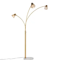 QAZQA Schlafzimmerlampen|Küchenlampen*Bogenlampe Bronze mit Marmor und Braunglas 3 Lichter - Nina
