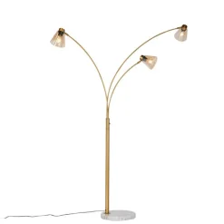 QAZQA Schlafzimmerlampen|Küchenlampen*Bogenlampe Bronze mit Marmor und Braunglas 3 Lichter - Nina