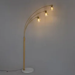 QAZQA Schlafzimmerlampen|Küchenlampen*Bogenlampe Bronze mit Marmor und Braunglas 3 Lichter - Nina