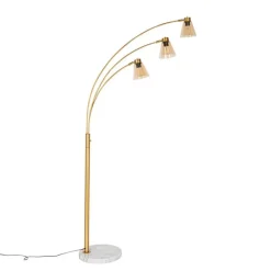 QAZQA Schlafzimmerlampen|Küchenlampen*Bogenlampe Bronze mit Marmor und Braunglas 3 Lichter - Nina