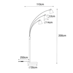 QAZQA Schlafzimmerlampen|Küchenlampen*Bogenlampe Bronze mit Marmor und Braunglas 3 Lichter - Nina