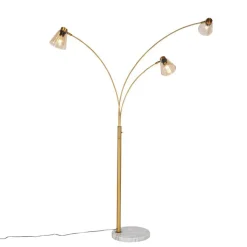 QAZQA Schlafzimmerlampen|Küchenlampen*Bogenlampe Bronze mit Marmor und Braunglas 3 Lichter - Nina