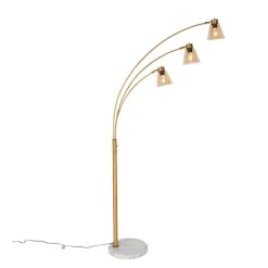 QAZQA Schlafzimmerlampen|Küchenlampen*Bogenlampe Bronze mit Marmor und Braunglas 3 Lichter - Nina