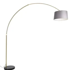 QAZQA Bogenlampen|Stehlampen*Bogenlampe Messing mit Marmorstoffschirm grau 45 cm - XXL