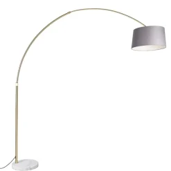 QAZQA Bogenlampen|Stehlampen*Bogenlampe Messing mit Marmorstoffschirm grau 45 cm - XXL