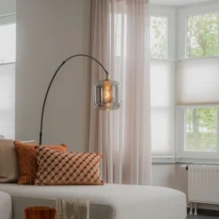 QAZQA Schlafzimmerlampen|Küchenlampen*Bogenlampe schwarz mit gold mit Rauchglas - Zuzanna