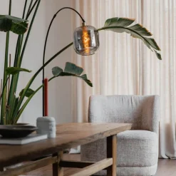 QAZQA Schlafzimmerlampen|Küchenlampen*Bogenlampe schwarz mit gold mit Rauchglas - Zuzanna