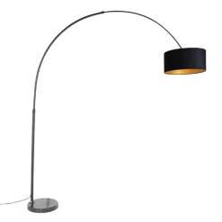 QAZQA Schlafzimmerlampen|Wohnzimmerlampen*Bogenlampe schwarz Veloursschirm schwarz mit Gold 50 cm - XXL